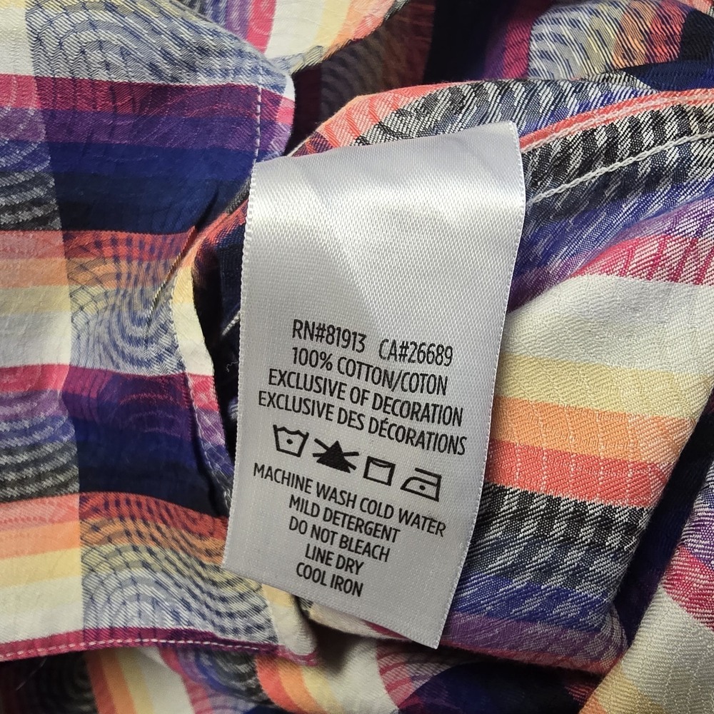 Robert Graham Bright Plaid Hypnotic Swirl Shirt Multicolor Contrast Flip Cuff XL - Picture 6 of 9